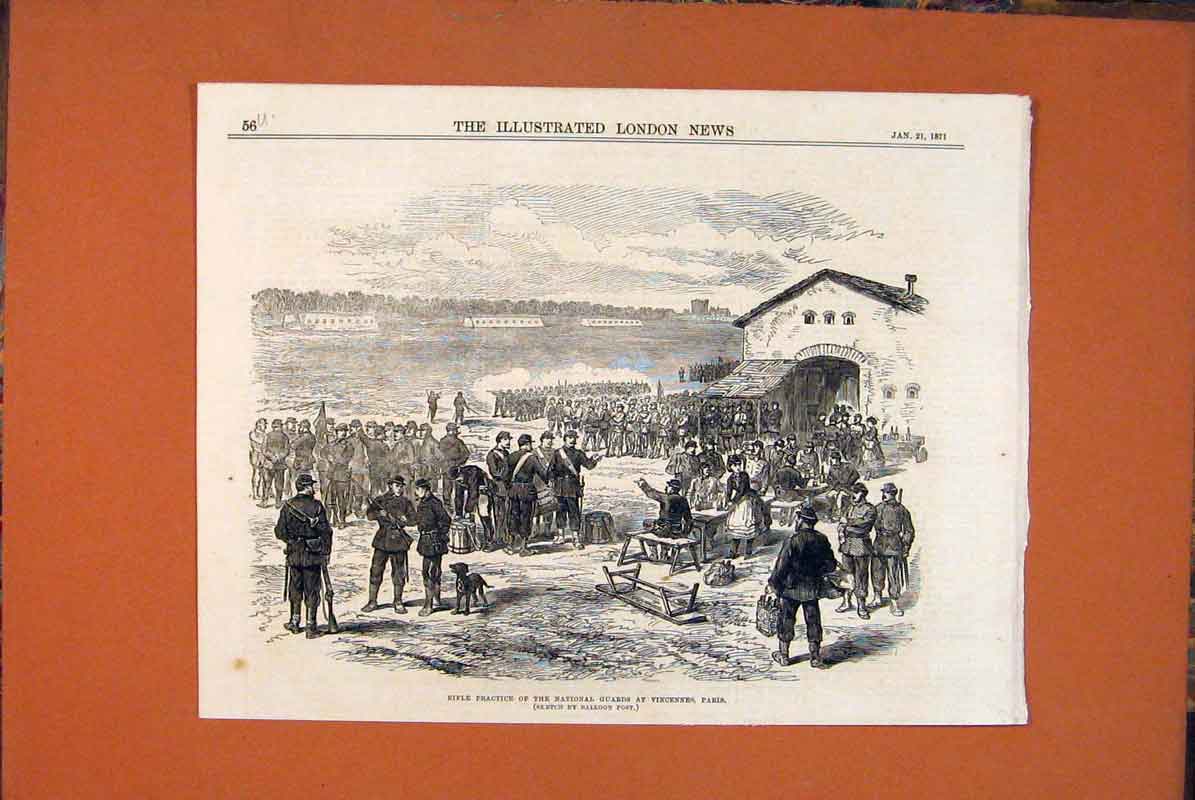 Old Antique Print Rifle Paris Vincennes National Guards Balloon Post 1871 19th