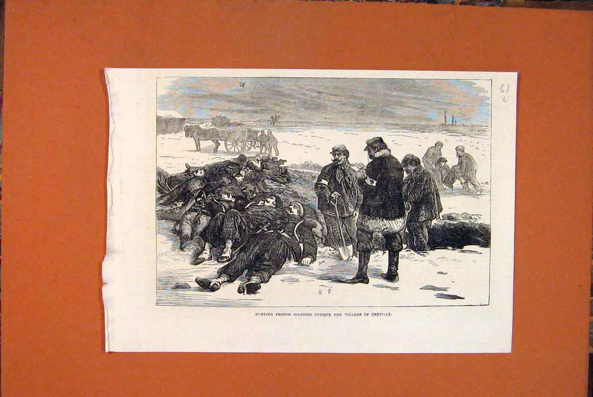 Original Old Antique Print French Siers Chevilly Village Graves France 1871