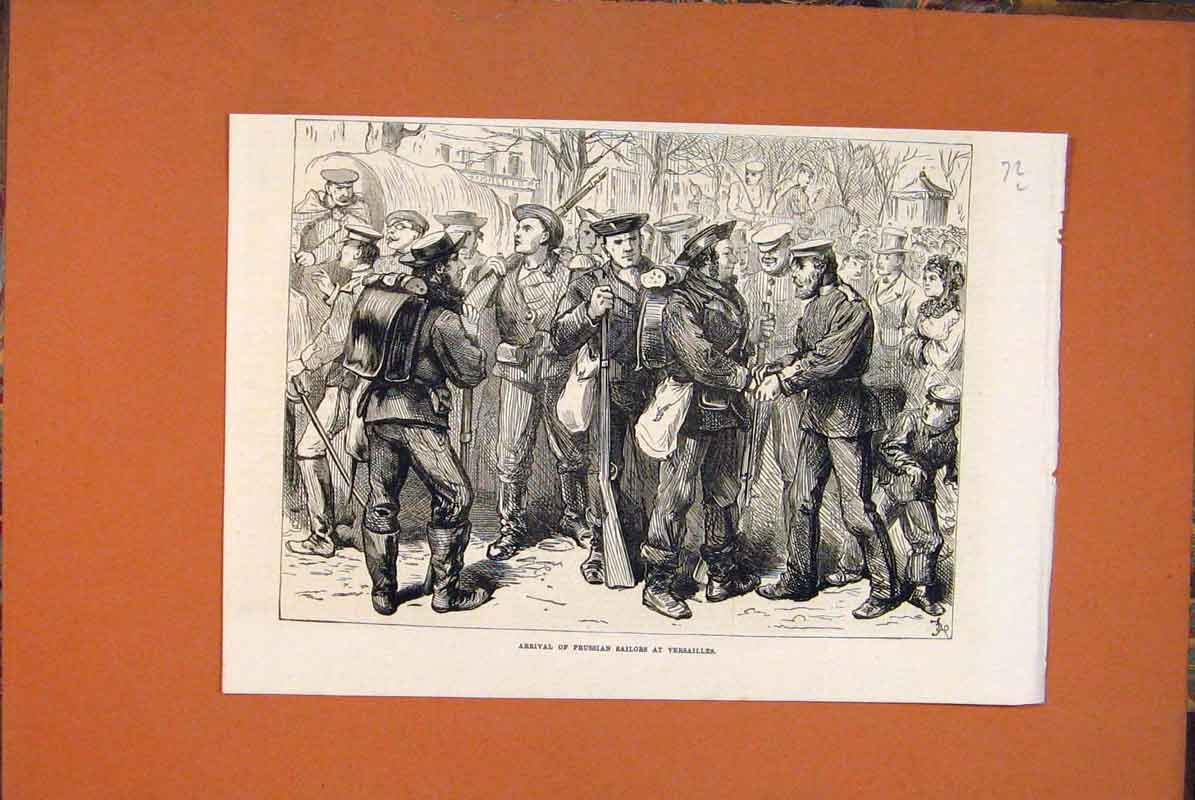 Original Old Antique Print Versailles France Prussian Sailors Arrival 1871 19th