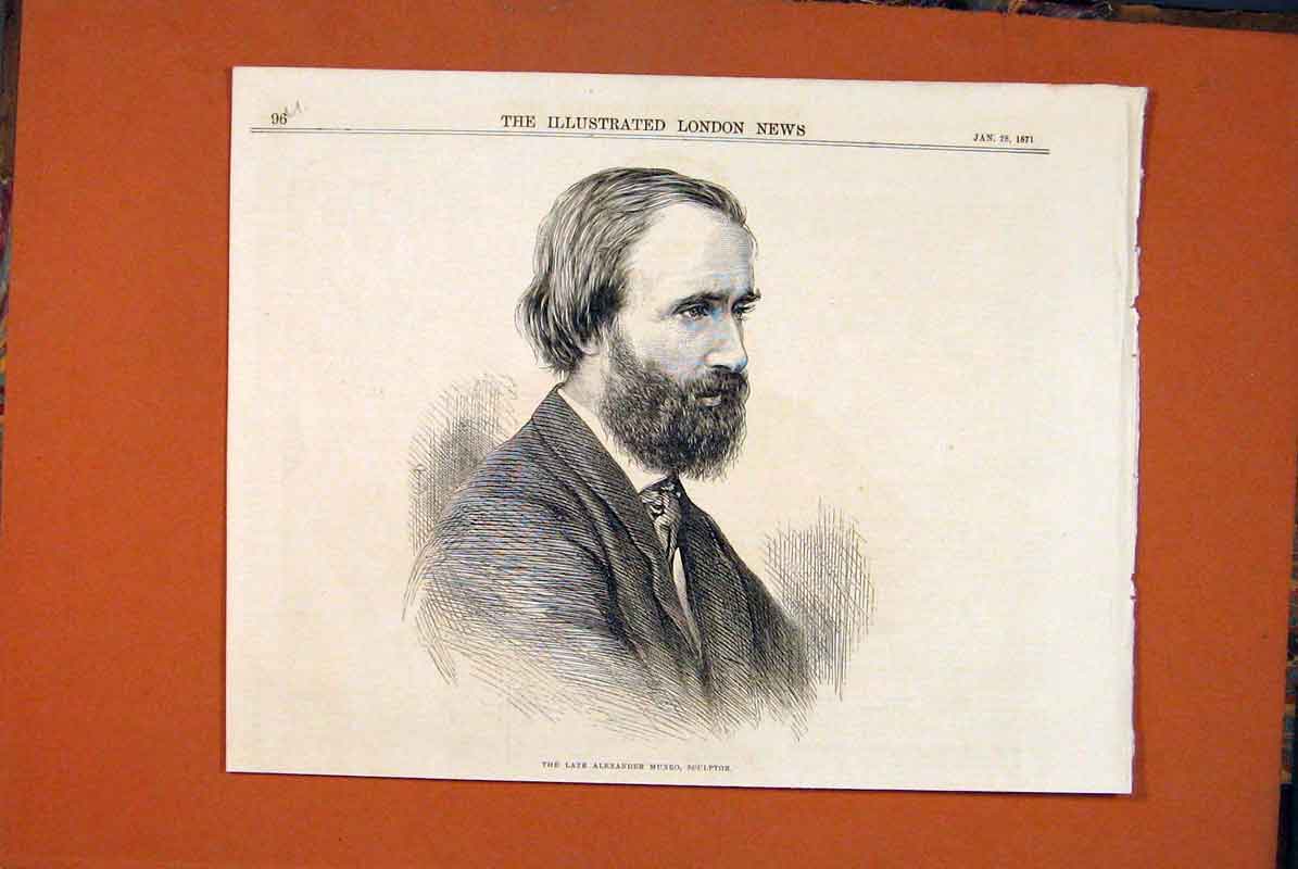 Original Old Antique Print Portrait Munro Sculptor Alexander 1871 Victorian
