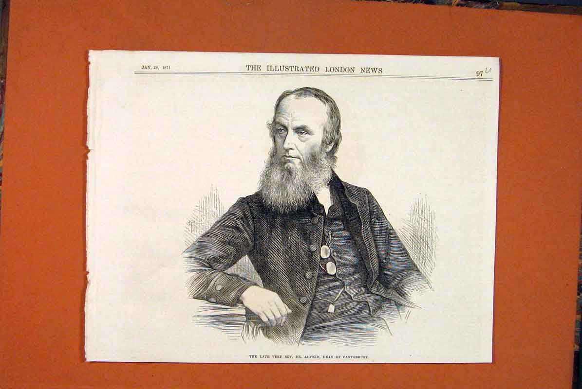 Original Old Antique Print Portrait Alford Canterbury Dean Reverend 1871 19th
