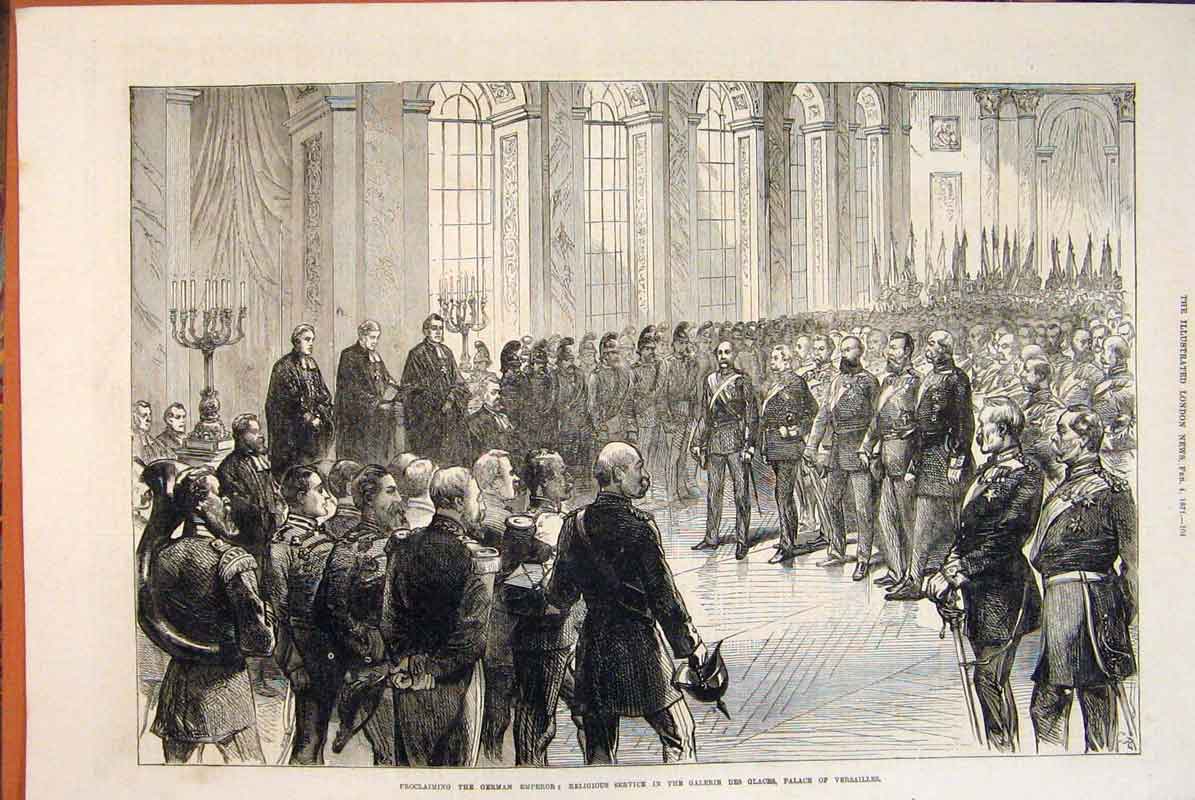 Old Antique Print German Emperor Palace Versilles Gallerie De Glaces 1871 19th