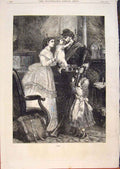Original Old Antique Print Adieu Children Family Goodbye War Sier France 1871
