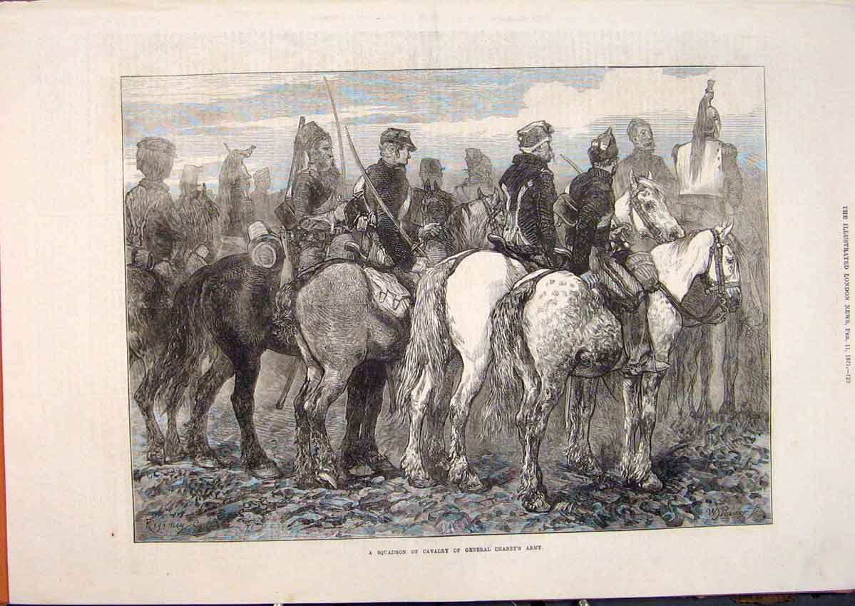 Original Old Antique Print Squadron Cavalry General Chanzy Army 1871 Victorian