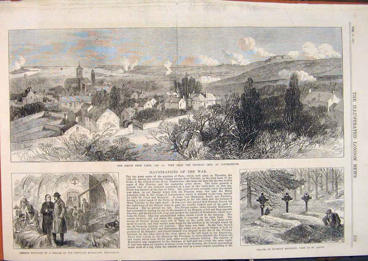 Old Antique Print Sortie Paris France Monastery St Cloud War France 1871 19th