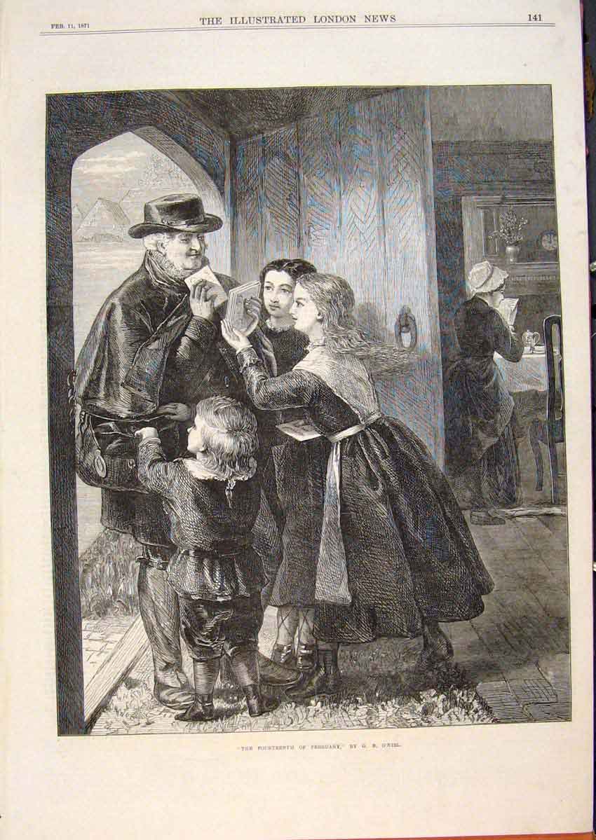 Original Old Antique Print Fourteenth February Valentine'S Day O'Niel Art