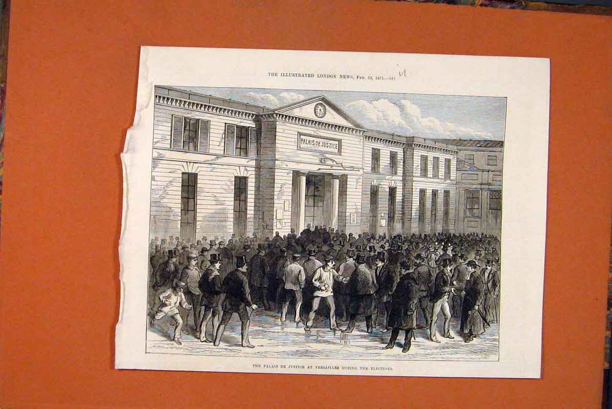 Old Antique Print Palais Justice Palace Versailles Elections France 1871 19th