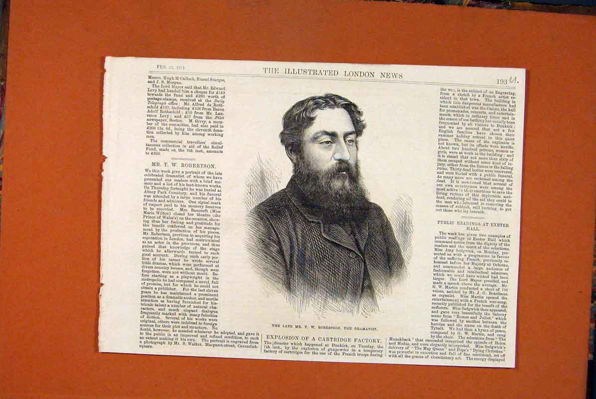 Original Old Antique Print Portrait Robertson Dramatist 1871 19th