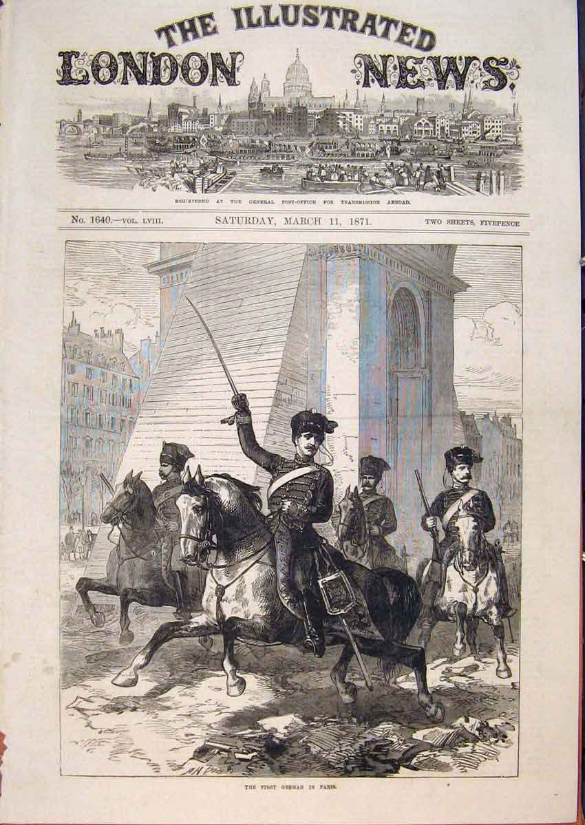 Original Old Antique Print First German Paris France War Troops Sier 1871 19th