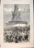 Old Antique Print Paris Republican Column July Place Bastille France 1871 19th