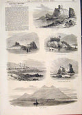 Original Old Antique Print Sketches Lorne Dunolly Castle Iona Mull Loch Awe 1871