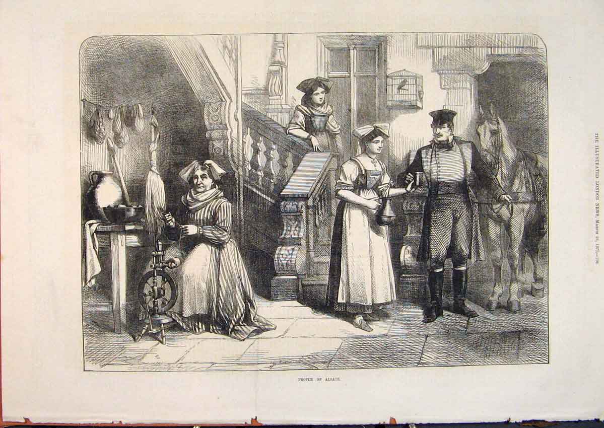 Original Old Antique Print People Alsace France French 1871 19th