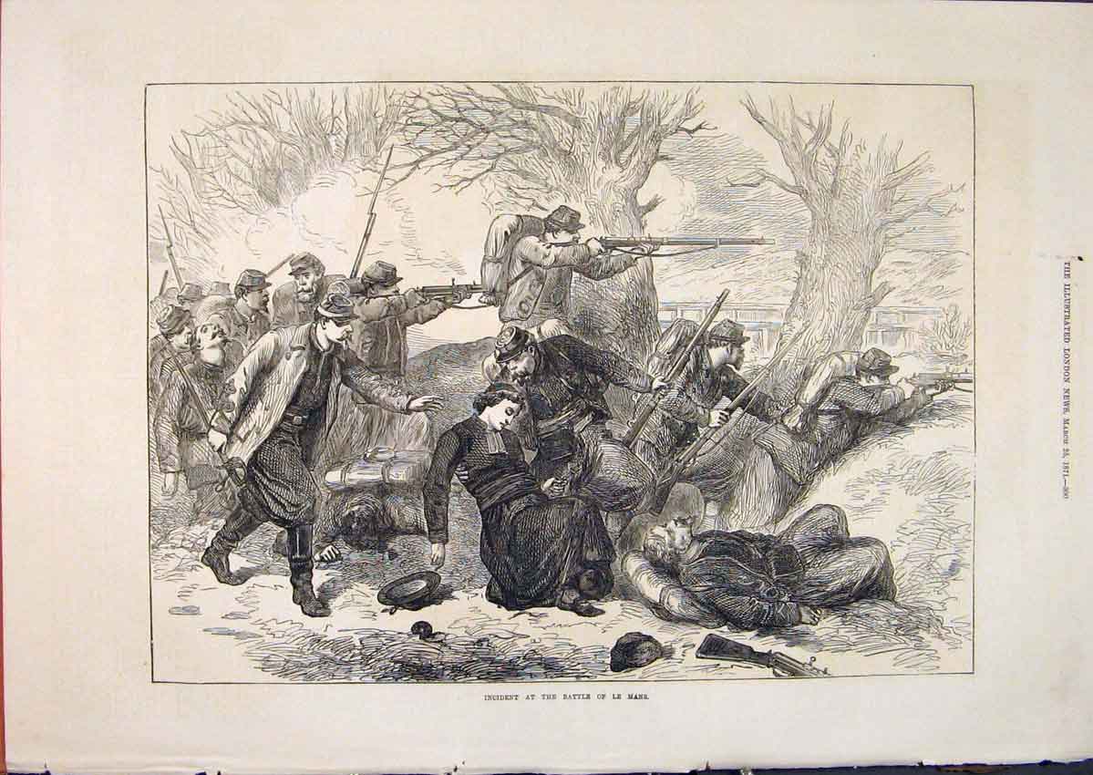 Original Old Antique Print Battle Le Mans Siers Troops War France 1871 Victorian