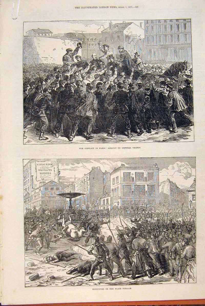 Original Old Antique Print Paris France Chanzy Pigalle Bordeaux Guards 1871