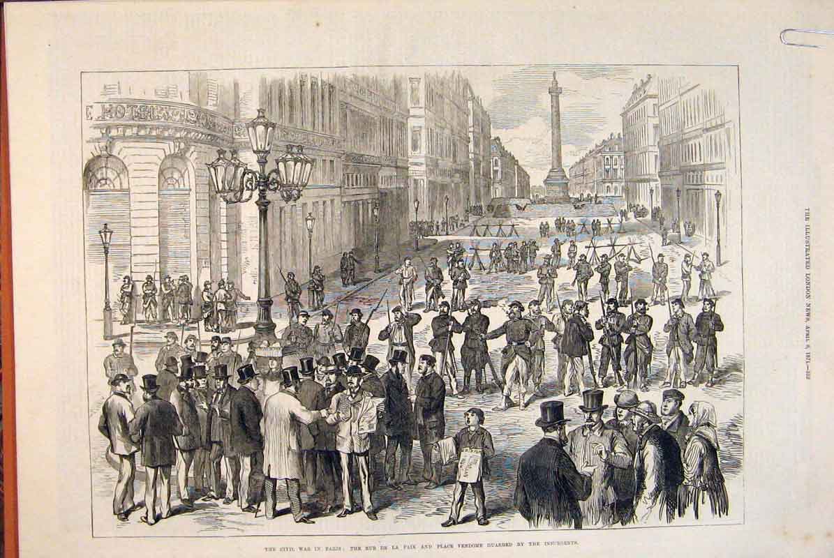 Old Antique Print Civil War Paris France Vendome Montmartre Cannon 1871 19th