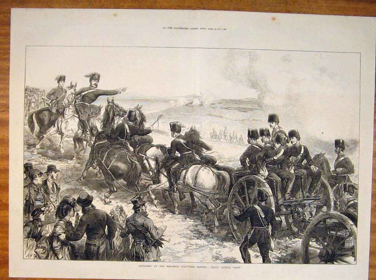 Original Old Antique Print Artillery Brighton Volunteer Review 1871 Victorian