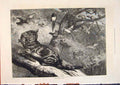 Original Old Antique Print April Goddard Spring Cat Birds Squirrel Fine Art 1871