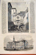 Original Old Antique Print College Marseilles Jesuits Belleville Ontario Canada