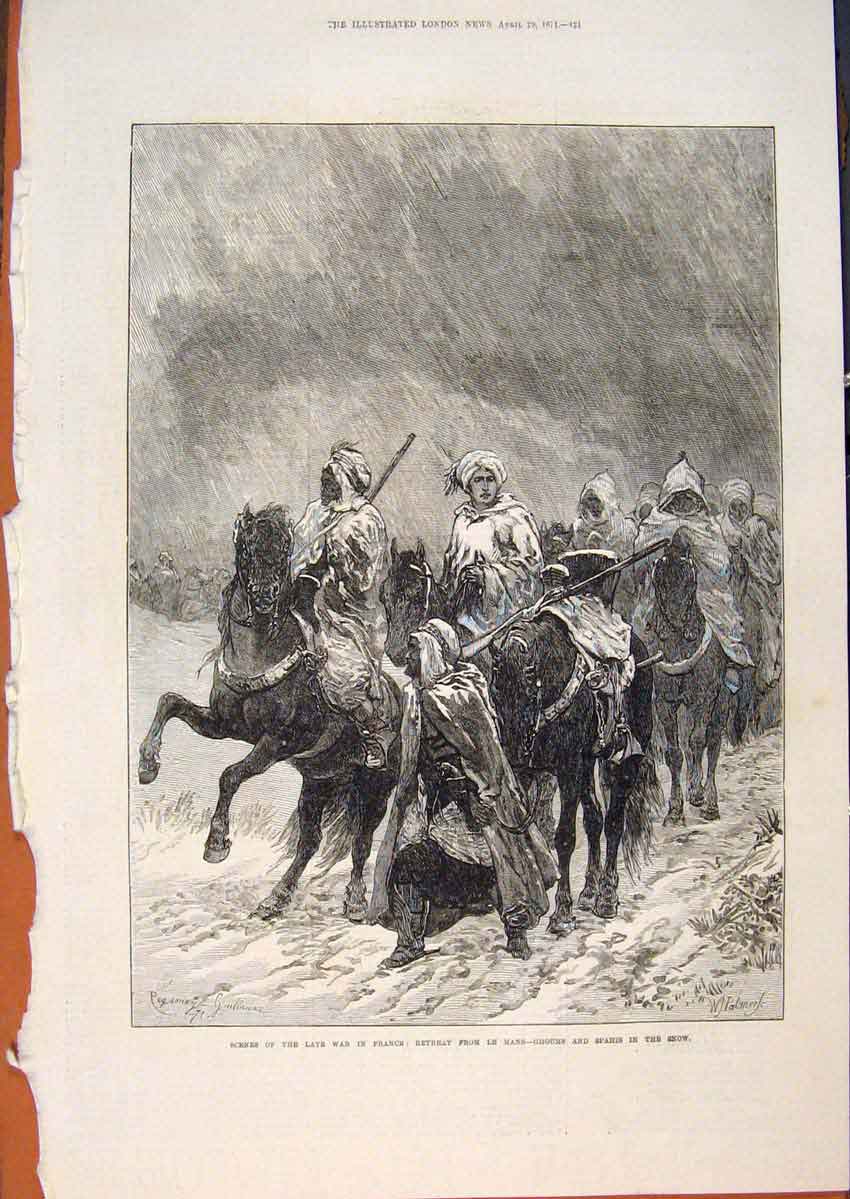 Original Old Antique Print War France Retreat Le Mans Ghoums Spahis Troops 1871