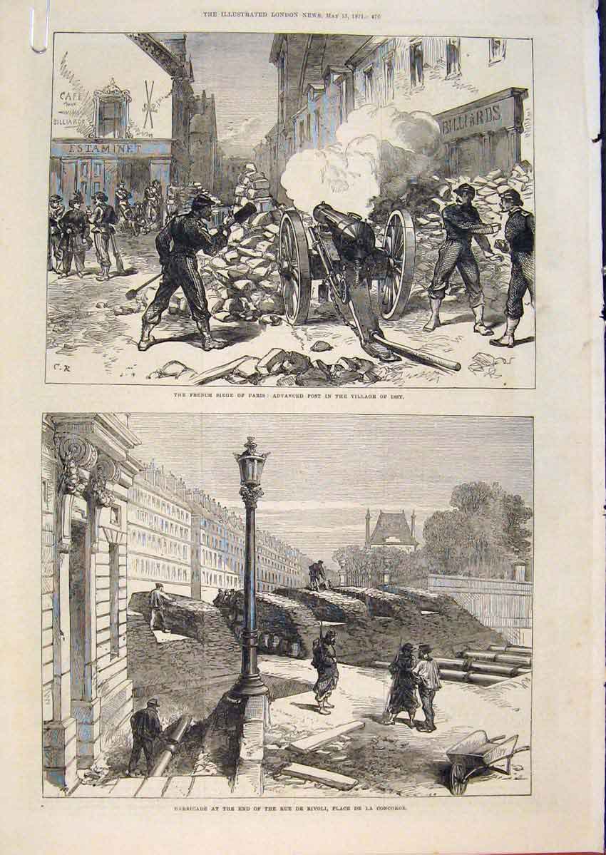 Old Antique Print Paris France Issy Village Thiers Communist Church 1871 19th