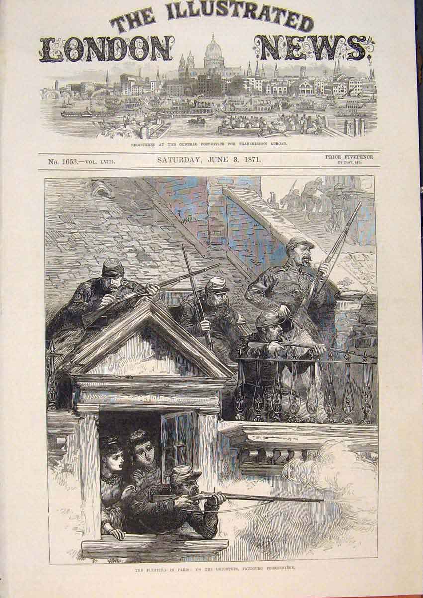 Old Antique Print Paris Fighting Faubourg Poissonniere Troops France War