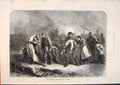 Original Old Antique Print Paris France Fire Burning People Children 1871 19th