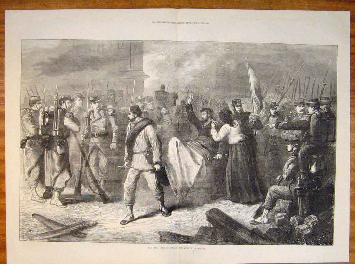 Original Old Antique Print Paris Comunist Prisoners Troops Fighting France 1871