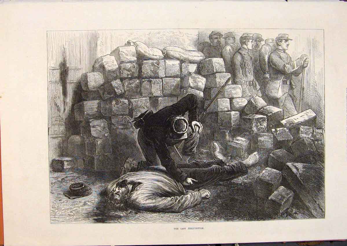 Original Old Antique Print Perquisition Troops France War 1871 19th