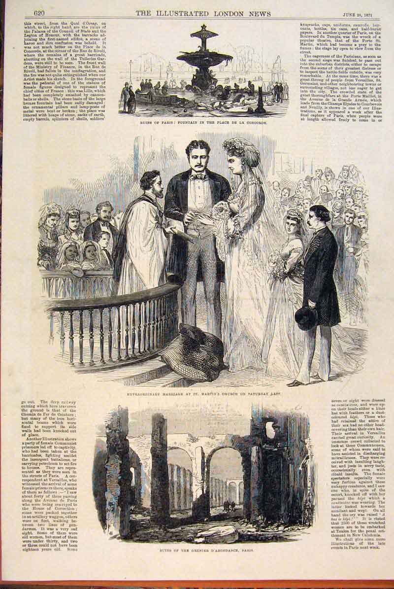 Old Antique Print Ruins Paris France Marriage Church Place De La Concorde