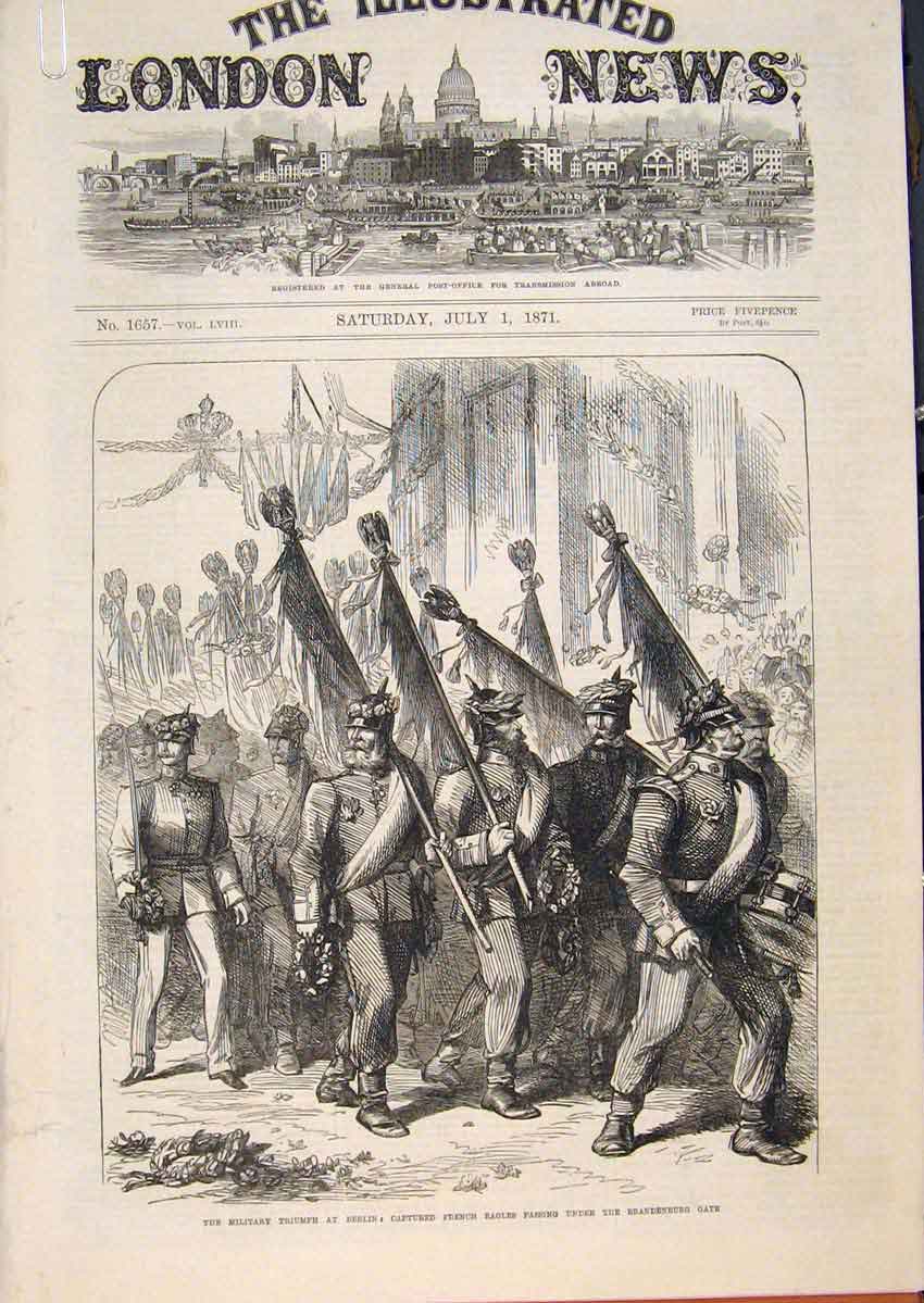 Old Antique Print Military Triumph Berlin Sedan Trophy Brandenburg 1871 19th