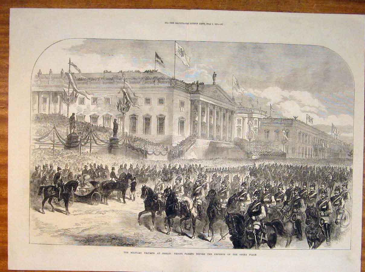 Original Old Antique Print Military Triumph Berlin Germany Emperor Opera 1871