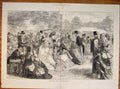 Original Old Antique Print Garden Party Buckingham Palace London Picnic 1871