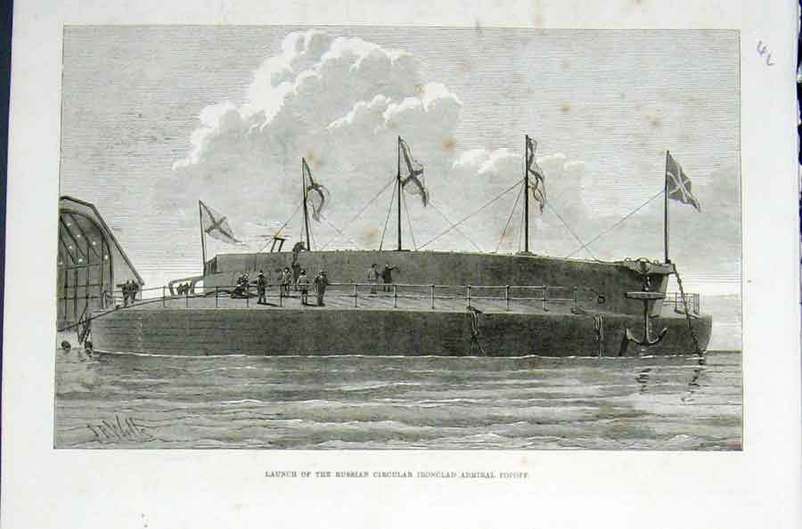 Original Old Antique Print Russian Circular Ironcald Admiral Popoff 1876 19th