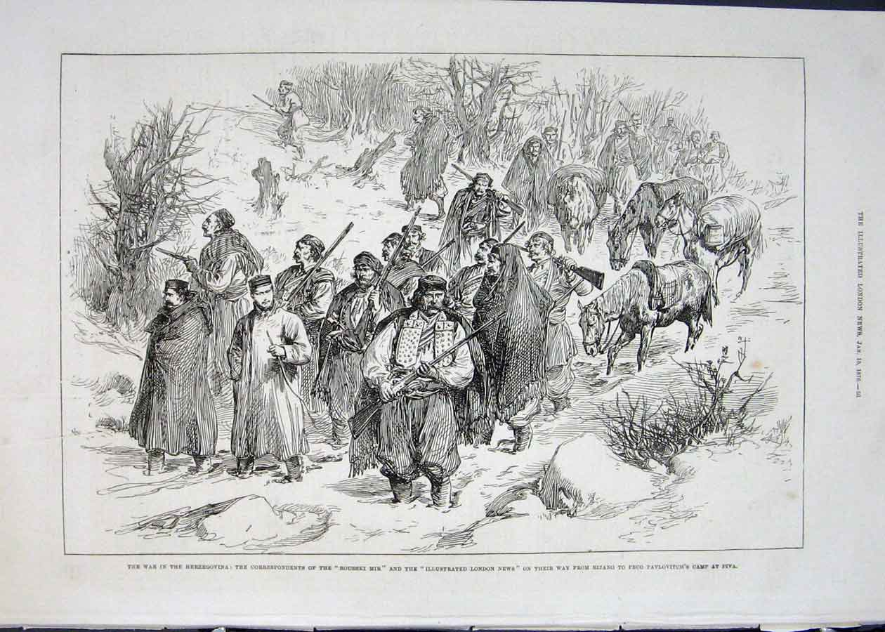 Old Antique Print Hezegovina War Rousski Mir Risano Pavlovitch Camp Piva