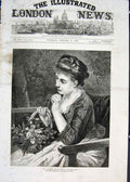Original Old Antique Print Village Belle Schlesinger Lady Flowers Fine Art 1876