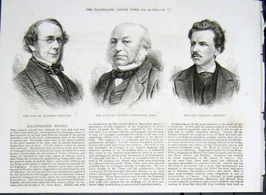 Original Old Antique Print Portrait Estcourt Rothschild Amberley 1876 Victorian