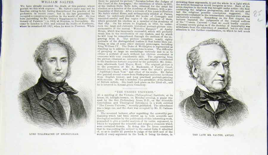 Original Old Antique Print Portrait Tollemache Helmingham Salter Artist 1876