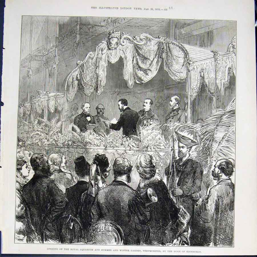 Old Antique Print Aquarium Garden Westminster Duke Edinburgh London 1876 19th