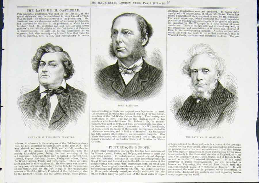 Original Old Antique Print Portrait Lemaitre Alington Gastineau 1876 Victorian