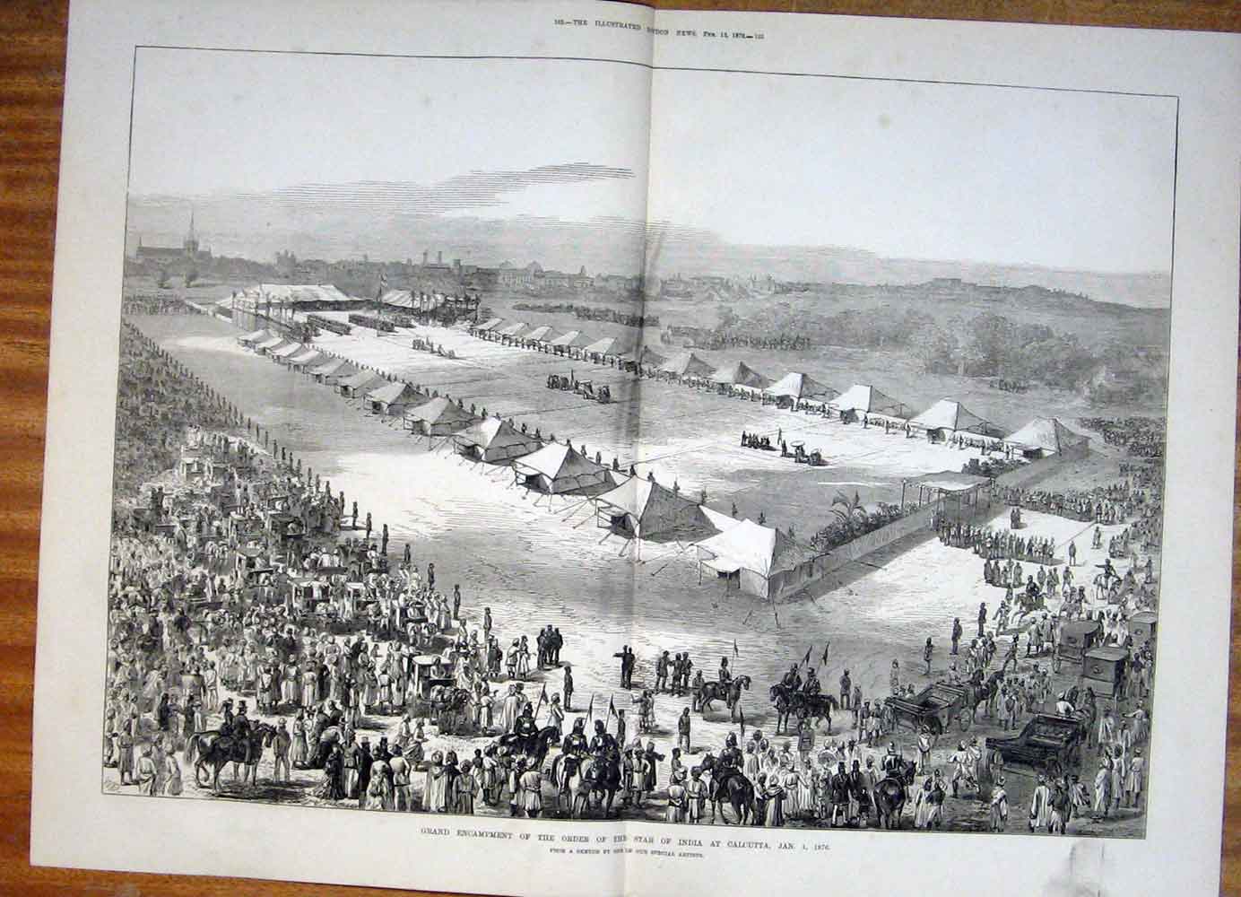 Original Old Antique Print Star India Calcutta Encampment Camp 1876 Victorian