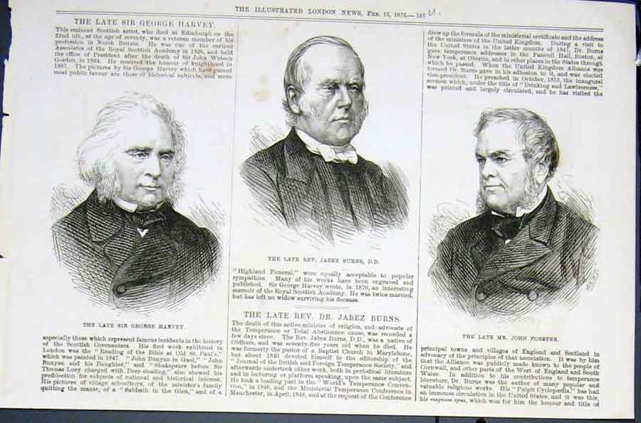 Original Old Antique Print Portrait Harvey Burns Forster Artist 1876 Victorian