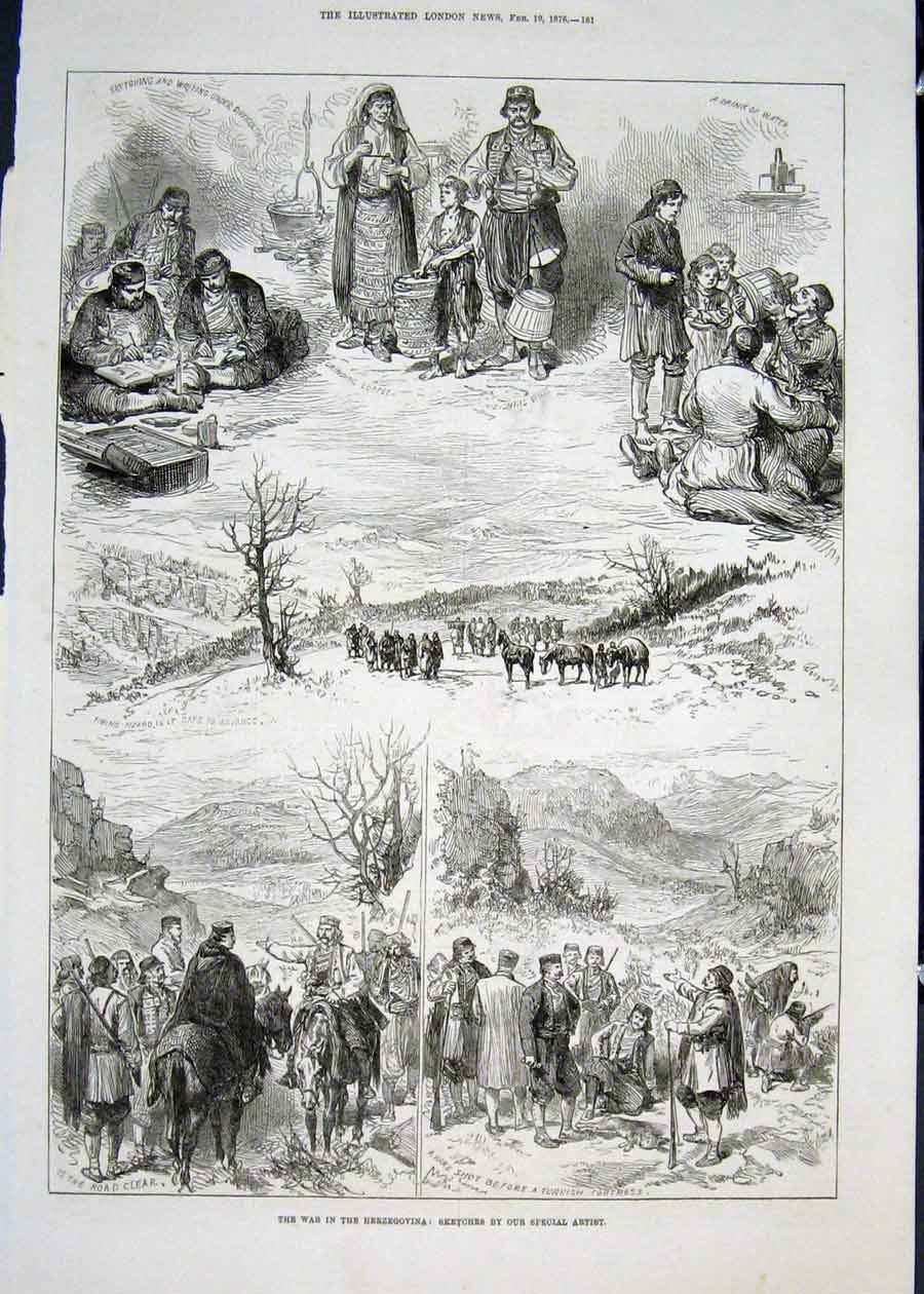 Original Old Antique Print War Herzegovina Sketches Siers Turkish 1876 Victorian
