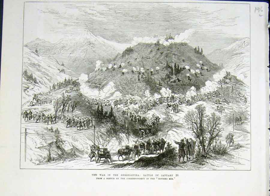 Original Old Antique Print Herzegovina Battle War Rousski Mir 1876 Victorian