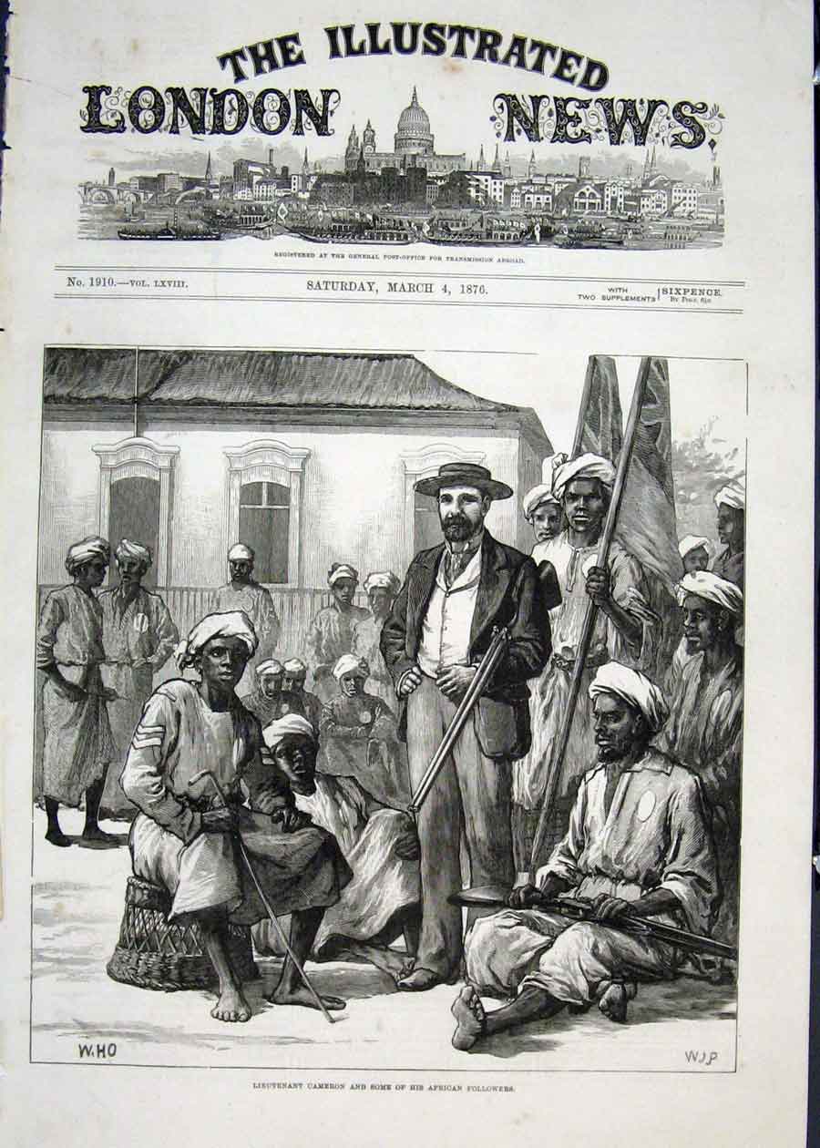 Original Old Antique Print Lieutenant Cameron African Africa Followers 1876 19th
