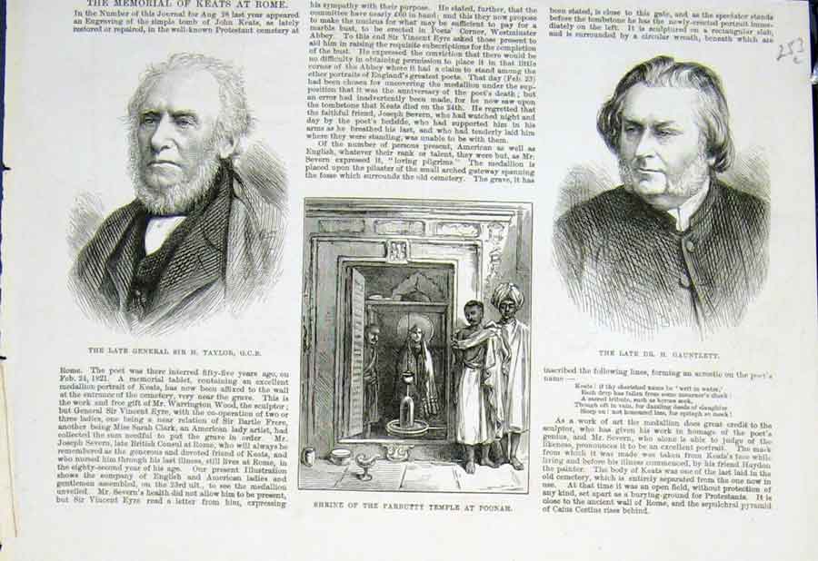 Old Antique Print Portrait Taylor Gauntlett Parbutty Temple Poonah Shrine