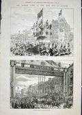 Original Old Antique Print London Queen Whitechapel Road Arch 1876 Victorian
