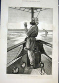 Original Old Antique Print Indus River Steamer Ship Soundings 1876 Victorian
