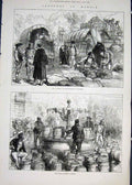 Original Old Antique Print Sketches Madrid Spain Octroi Water Supply 1876 19th