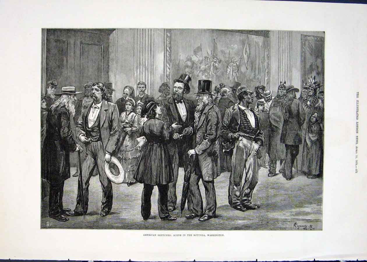 Original Old Antique Print American Sketches Rotunda Washington America 1876