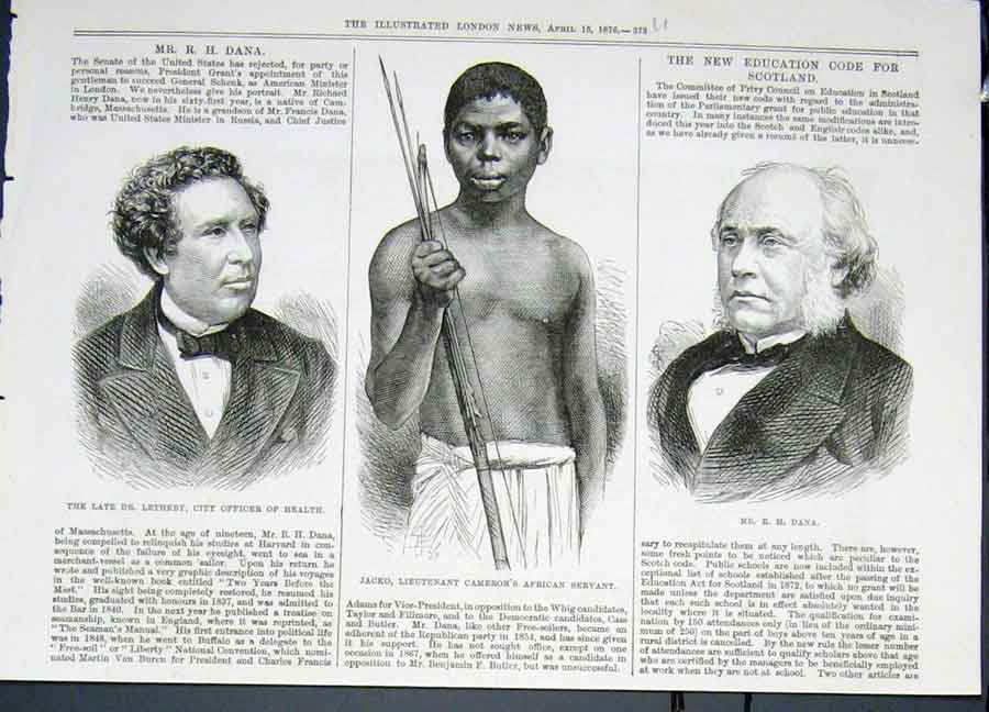 Original Old Antique Print Portrait Letheby Jacko Camerons Servant Dana 1876
